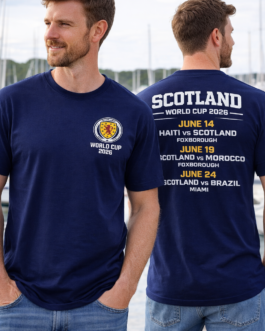 Scotland World Cup 2026 Navy Fan T-Shirt | Match Schedule Front & Back Print