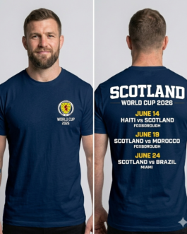 Scotland World Cup 2026 Navy Fan T-Shirt | Match Schedule Front & Back Print