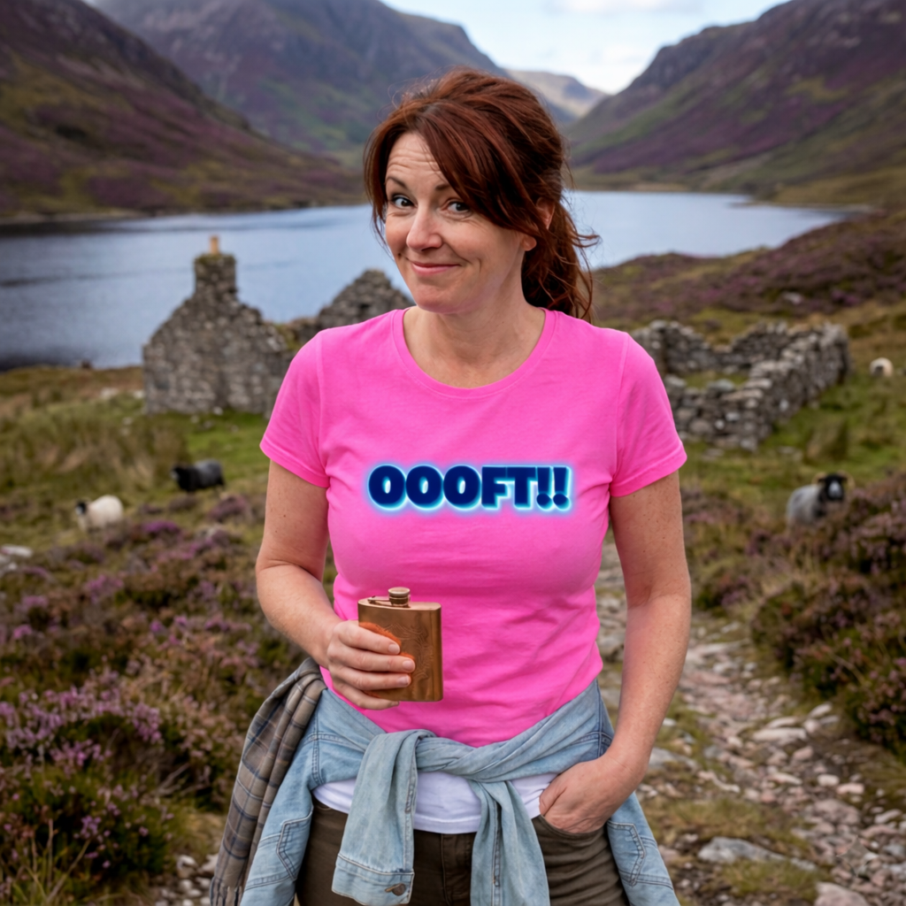 OOOFT!! Scottish Slang (Ladies Fit) T-Shirt | Neon 3D Graphic Streetwear - Image 2